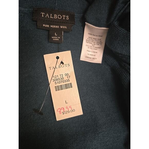 Talbots Large Green Long Duster Cardigan Sweater 100% Merino Wool NWT - Picture 5 of 5